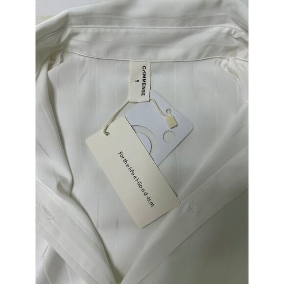 NWT Commense Oversize White Pinstripe Drop Shoulder Long Sleeve Collar Blouse-Sm - Picture 7 of 9